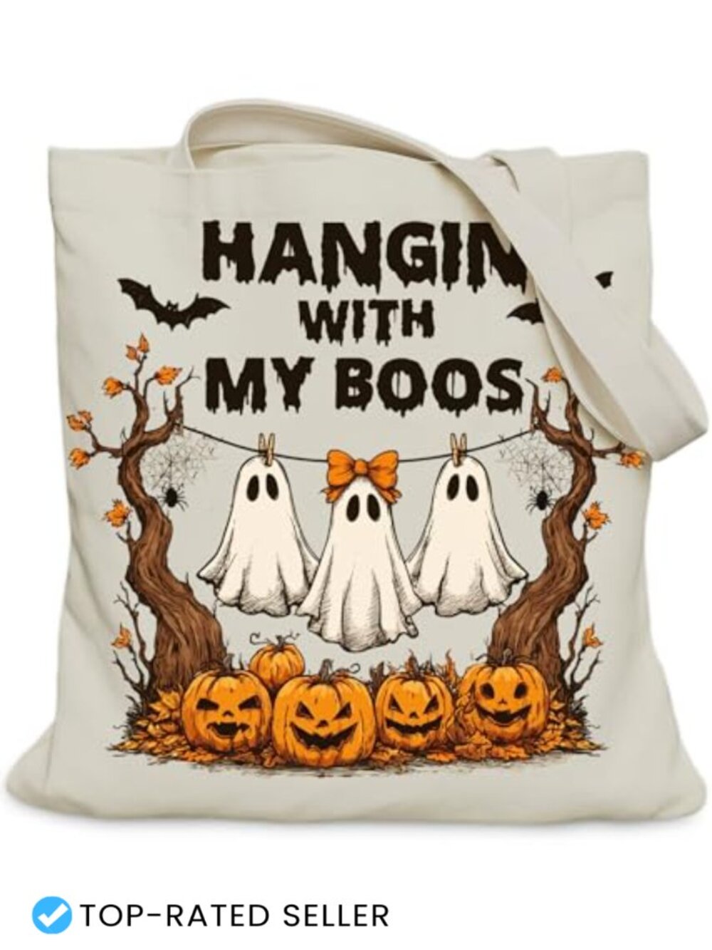 Halloween Ghost Tote Bag for Women, Spooky Season Canvas Shoulder Bag with